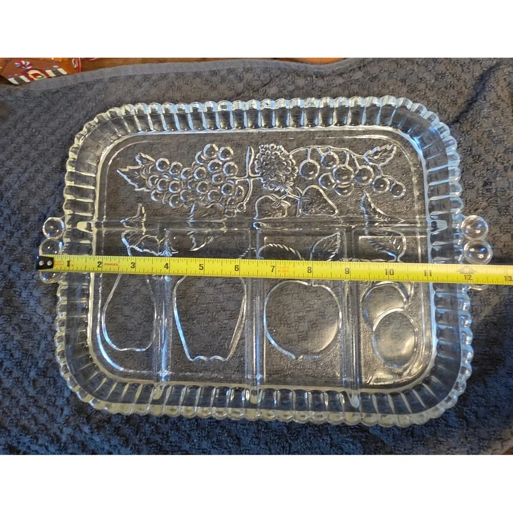 Vintage Indiana Glass Clear Pressed Glass Divided Relish Dish with Handles